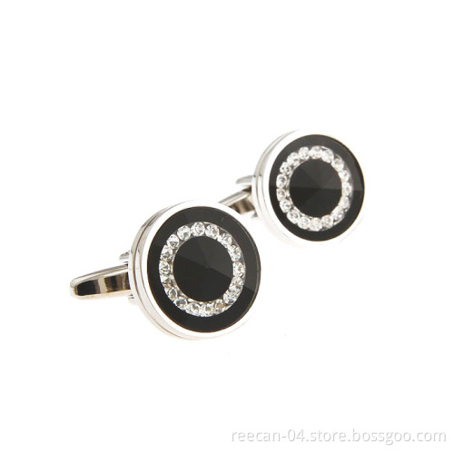 High Quality Round with Crystal Cufflinks